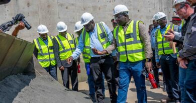 Mines and Minerals Development Minister Hon. Paul Kabuswe (front left), accompanied by Minister of Commerce, Trade and Industry Chipoka Mulenga (front right) at the commissioning of the Enterprise nickel concentrator in Kalumbila.